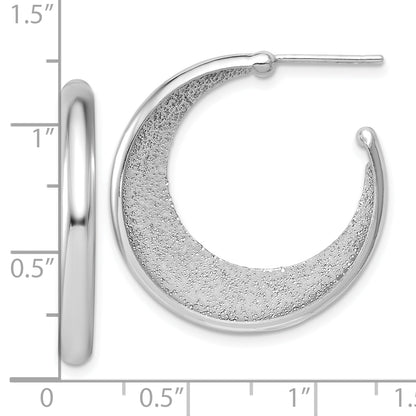 Sterling Silver Ss Rh Plt Radiant Essence Polished/Textured Post J Hoop Earrings
