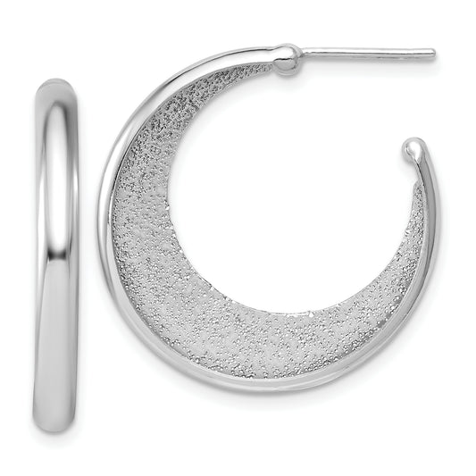 Sterling Silver Ss Rh Plt Radiant Essence Polished/Textured Post J Hoop Earrings