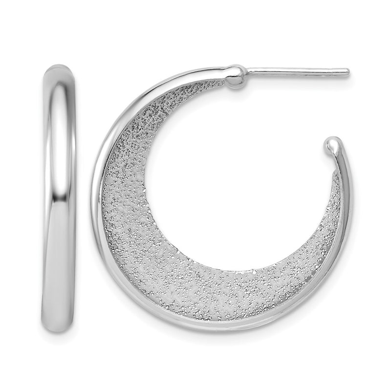 Sterling Silver Ss Rh Plt Radiant Essence Polished/Textured Post J Hoop Earrings