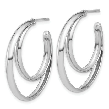 Sterling Silver Ss Rh Plated Polished 31.5mm Double Post J Hoop Earrings