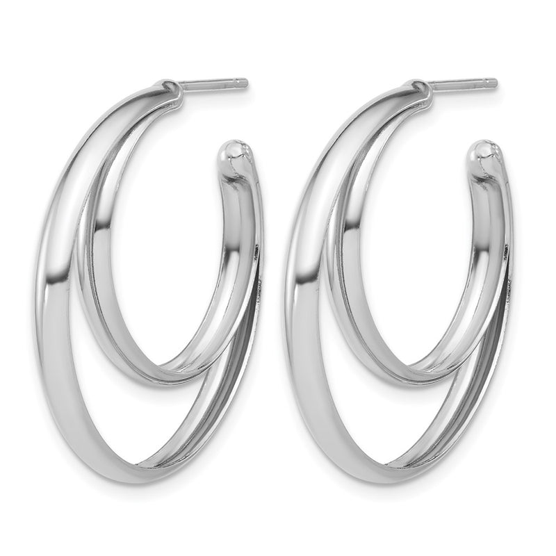 Sterling Silver Ss Rh Plated Polished 31.5mm Double Post J Hoop Earrings
