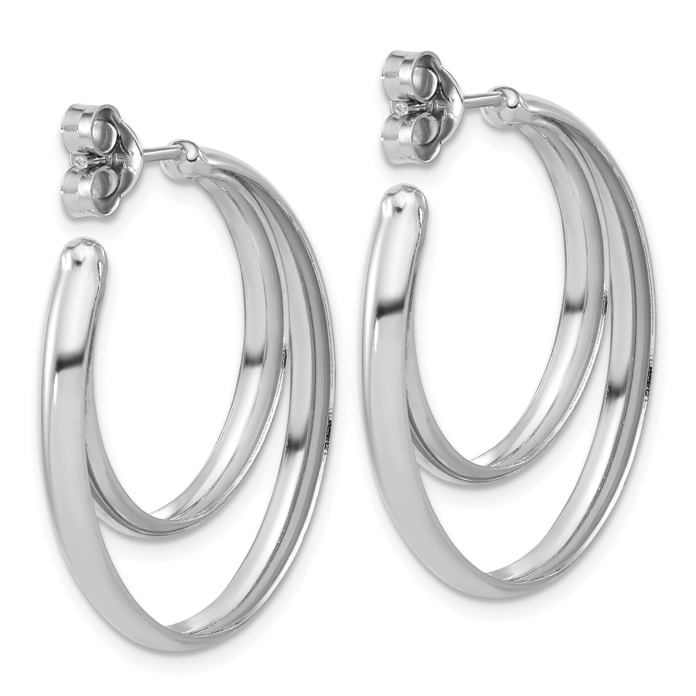 Sterling Silver Ss Rh Plated Polished 31.5mm Double Post J Hoop Earrings