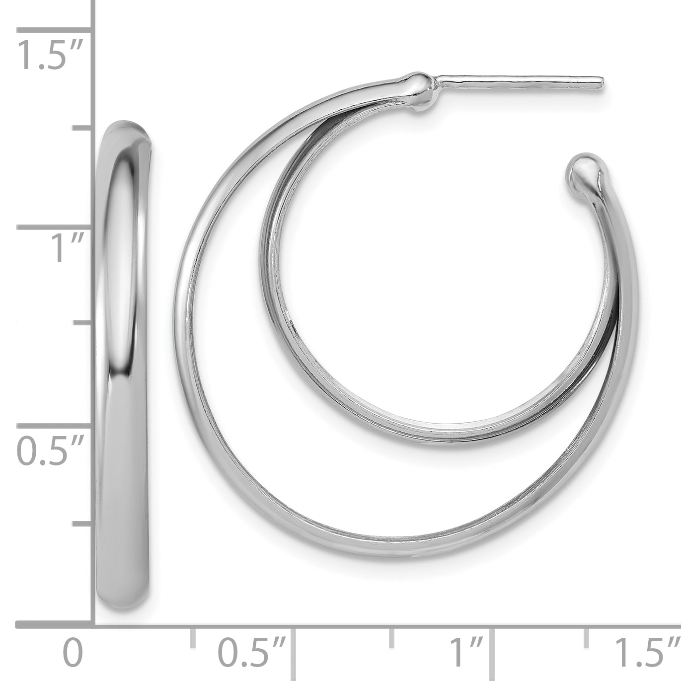 Sterling Silver Ss Rh Plated Polished 31.5mm Double Post J Hoop Earrings