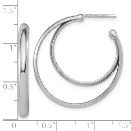 Sterling Silver Ss Rh Plated Polished 31.5mm Double Post J Hoop Earrings