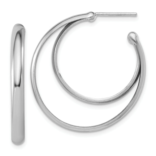 Sterling Silver Ss Rh Plated Polished 31.5mm Double Post J Hoop Earrings