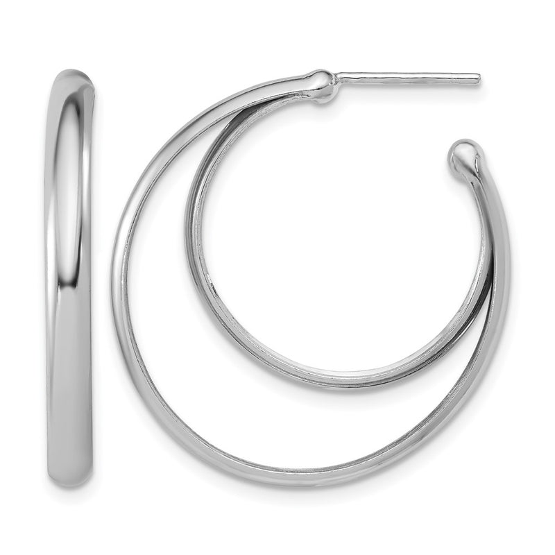 Sterling Silver Ss Rh Plated Polished 31.5mm Double Post J Hoop Earrings