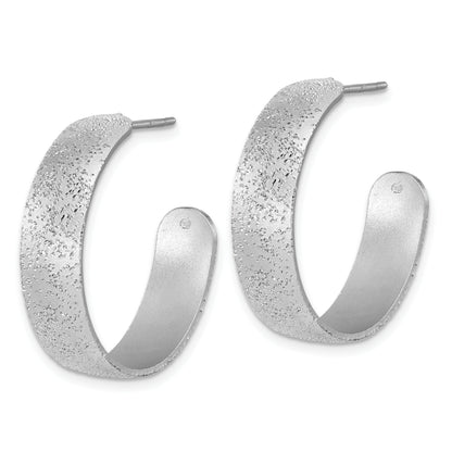 Sterling Silver Ss Rh Plt Radiant Essence Textured 29mm Post J Hoop Earrings