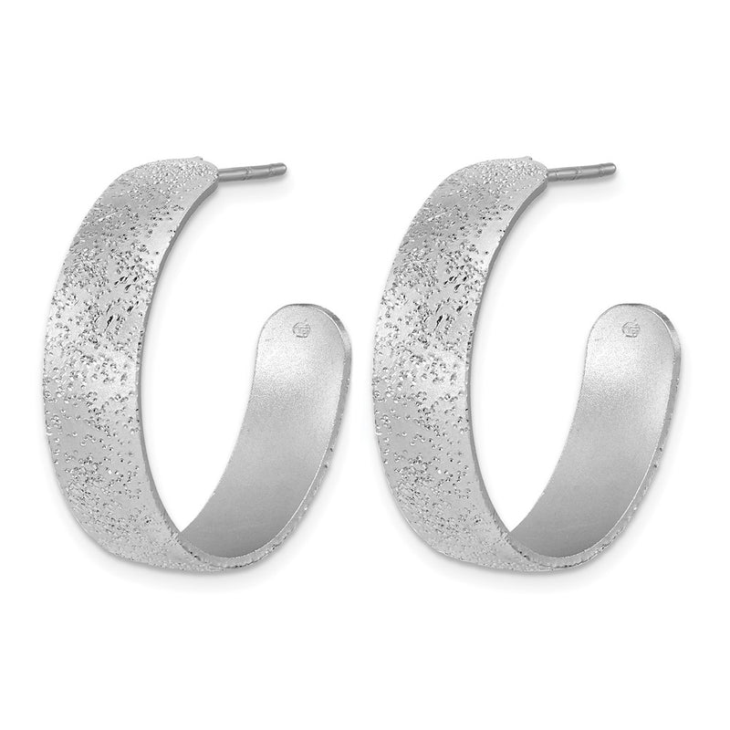 Sterling Silver Ss Rh Plt Radiant Essence Textured 29mm Post J Hoop Earrings