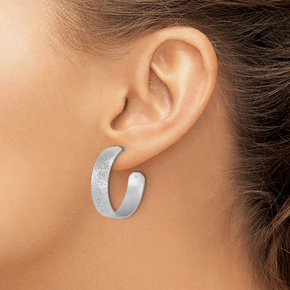 Sterling Silver Ss Rh Plt Radiant Essence Textured 29mm Post J Hoop Earrings