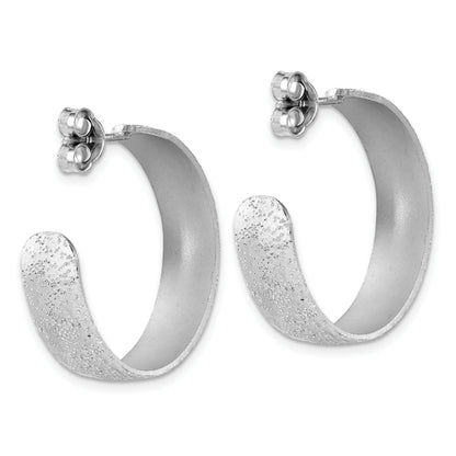 Sterling Silver Ss Rh Plt Radiant Essence Textured 29mm Post J Hoop Earrings
