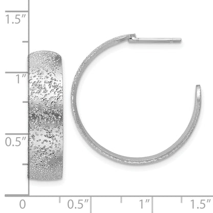 Sterling Silver Ss Rh Plt Radiant Essence Textured 29mm Post J Hoop Earrings