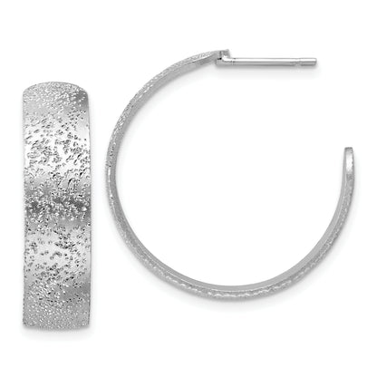 Sterling Silver Ss Rh Plt Radiant Essence Textured 29mm Post J Hoop Earrings