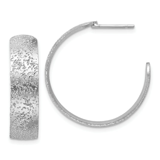 Sterling Silver Ss Rh Plt Radiant Essence Textured 29mm Post J Hoop Earrings