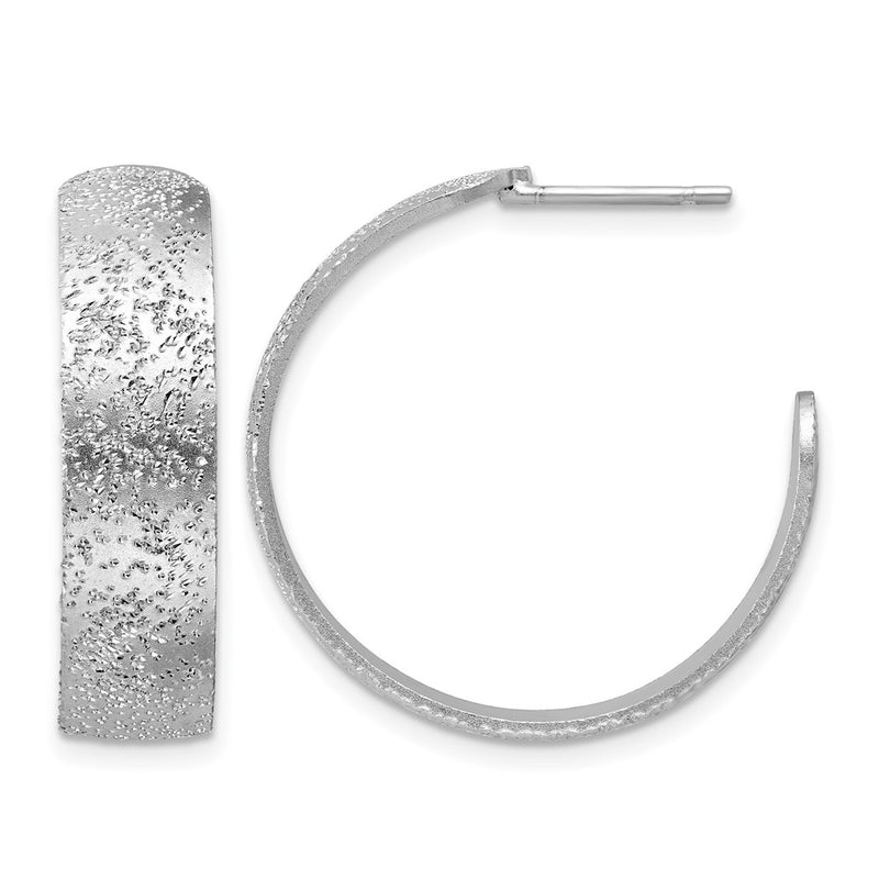 Sterling Silver Ss Rh Plt Radiant Essence Textured 29mm Post J Hoop Earrings