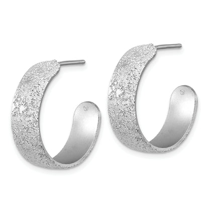 Sterling Silver Ss Rh Plt Radiant Essence Textured 29mm Post J Hoop Earrings