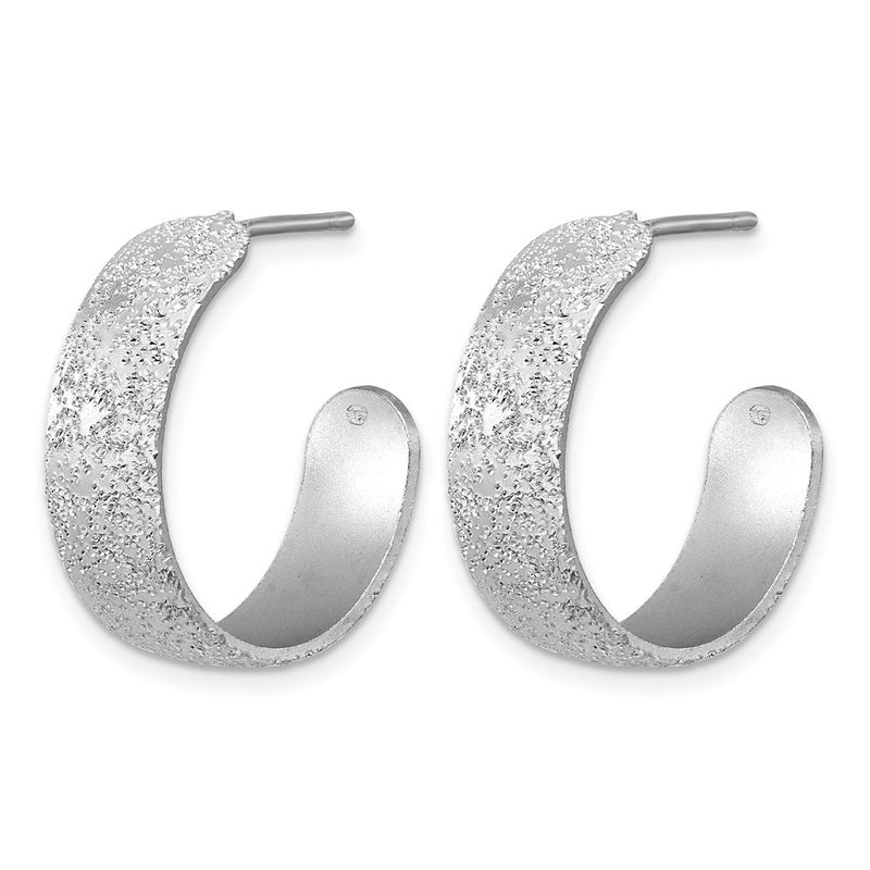 Sterling Silver Ss Rh Plt Radiant Essence Textured 29mm Post J Hoop Earrings