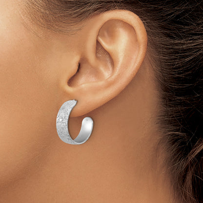 Sterling Silver Ss Rh Plt Radiant Essence Textured 29mm Post J Hoop Earrings