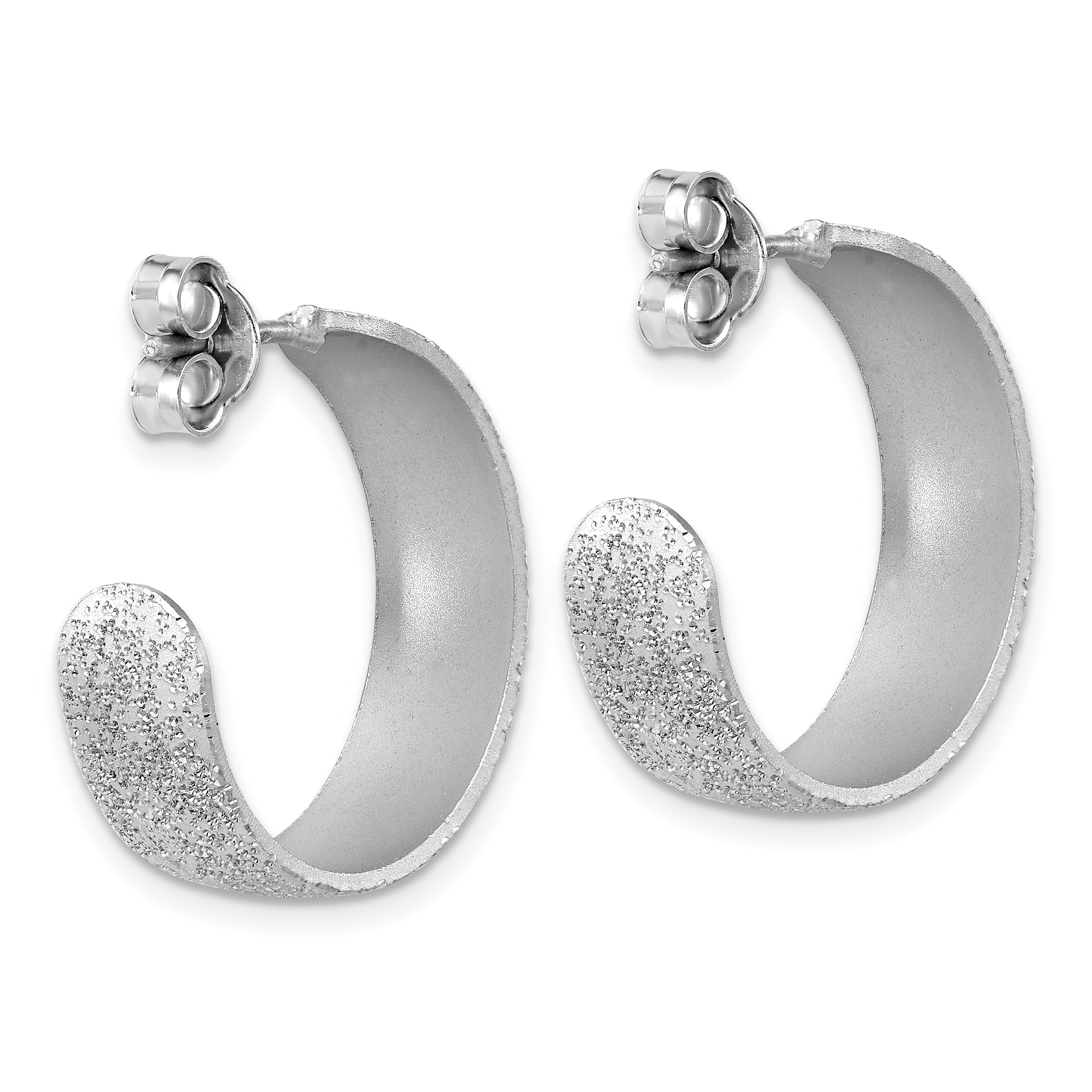 Sterling Silver Ss Rh Plt Radiant Essence Textured 29mm Post J Hoop Earrings