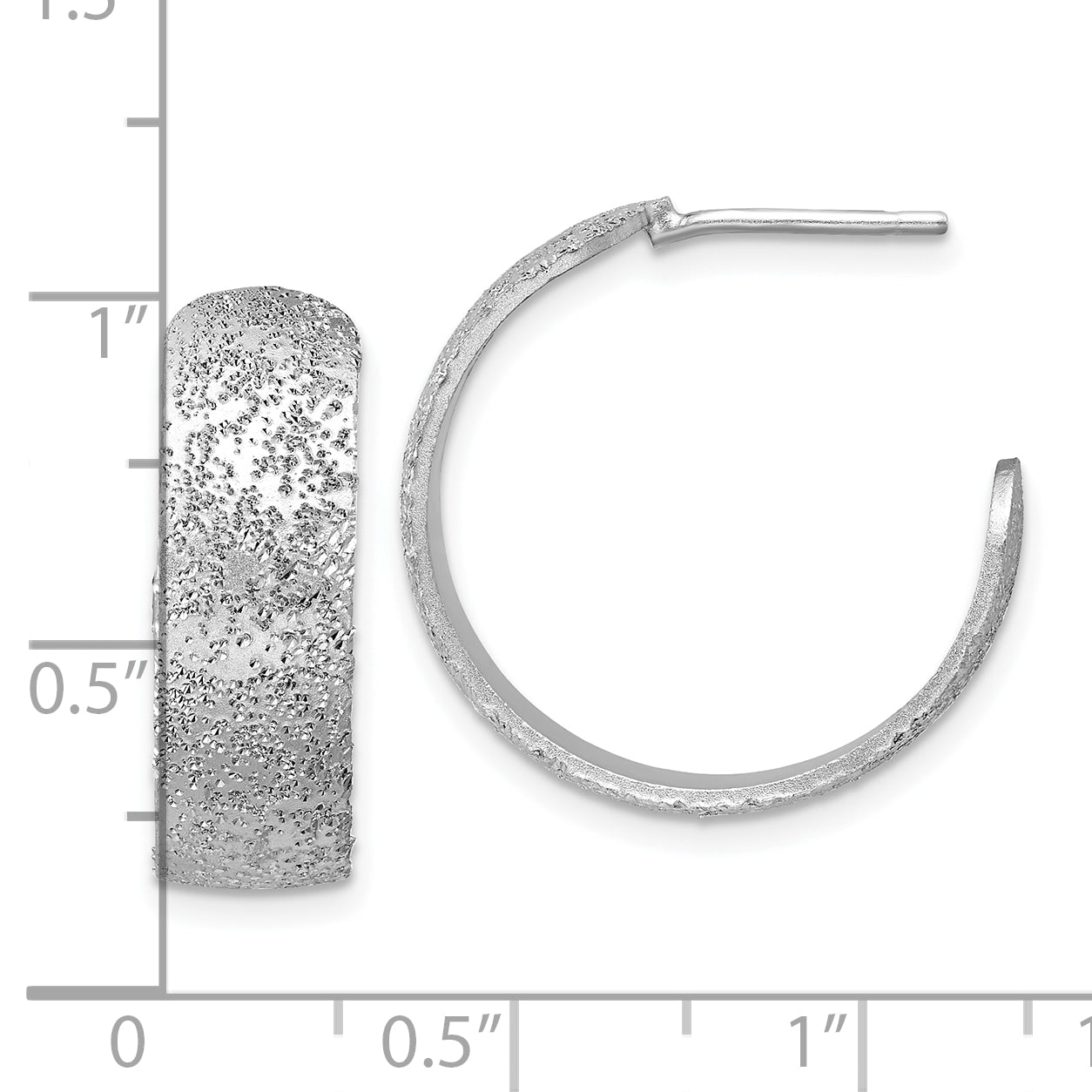 Sterling Silver Ss Rh Plt Radiant Essence Textured 29mm Post J Hoop Earrings