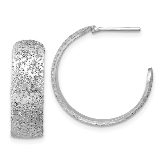 Sterling Silver Ss Rh Plt Radiant Essence Textured 29mm Post J Hoop Earrings