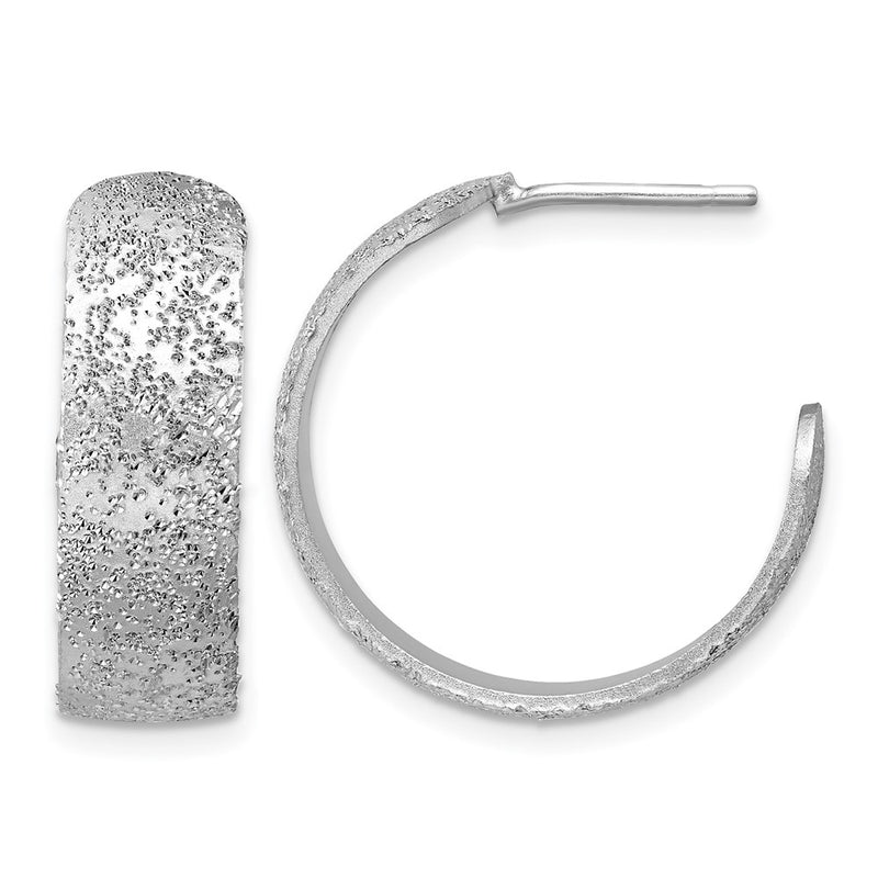 Sterling Silver Ss Rh Plt Radiant Essence Textured 29mm Post J Hoop Earrings