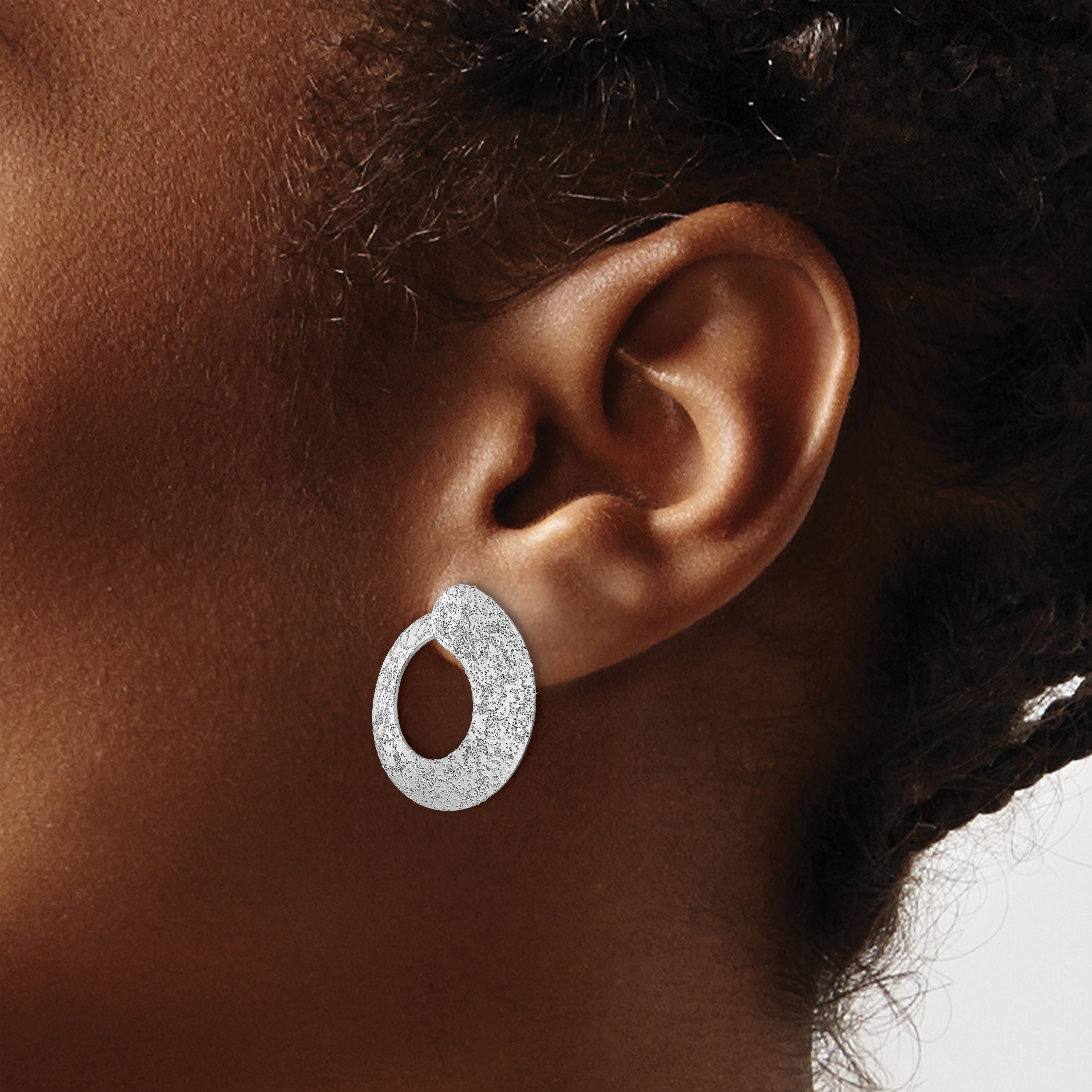 Sterling Silver Ss Rh Plt Radiant Essence Textured Tapered Circle Post Earrings