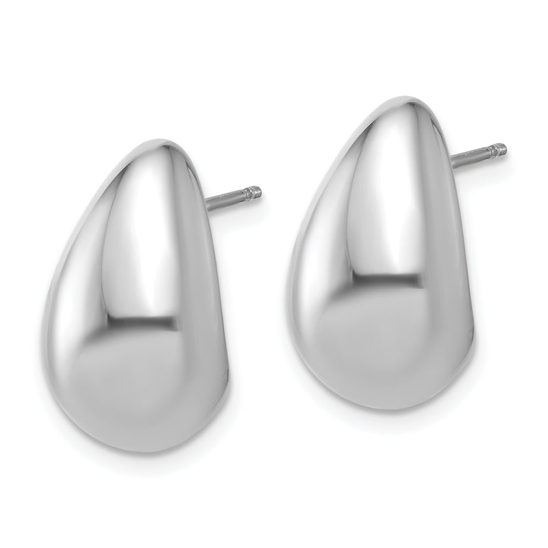 Sterling Silver Rh Plat Polished Puff Teardrop Post Earrings