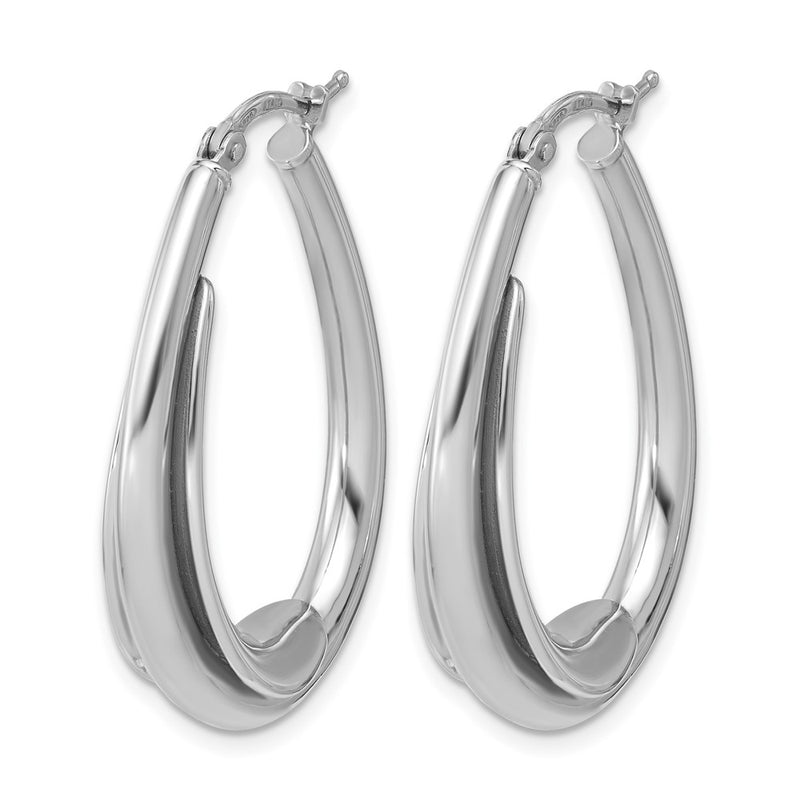 Sterling Silver Rh Plated Polished Fancy Oval Hoop Earrings