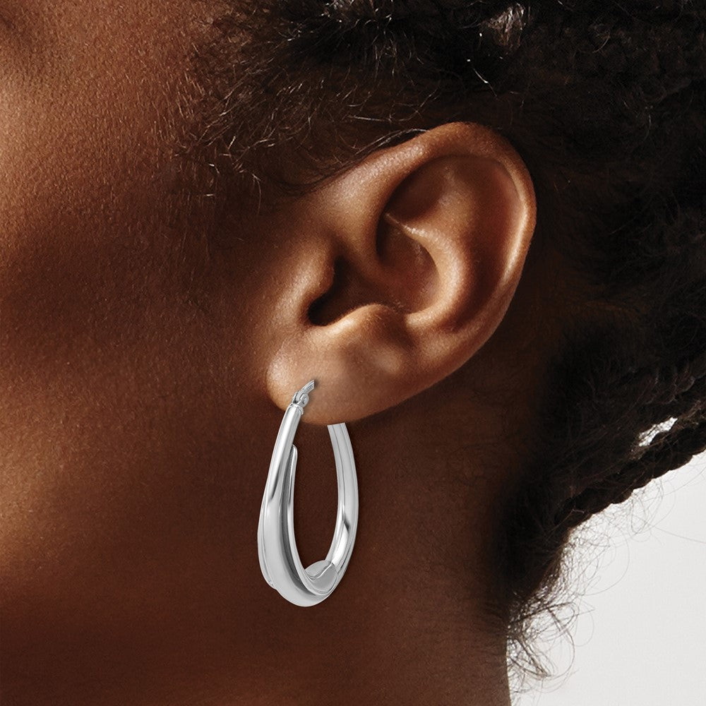 Sterling Silver Rh Plated Polished Fancy Oval Hoop Earrings
