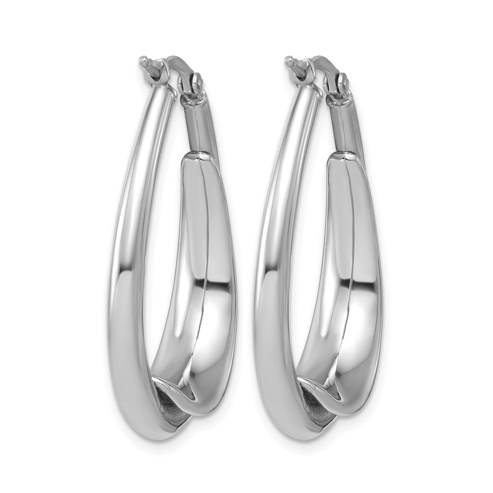 Sterling Silver Rh Plated Polished Fancy Oval Hoop Earrings