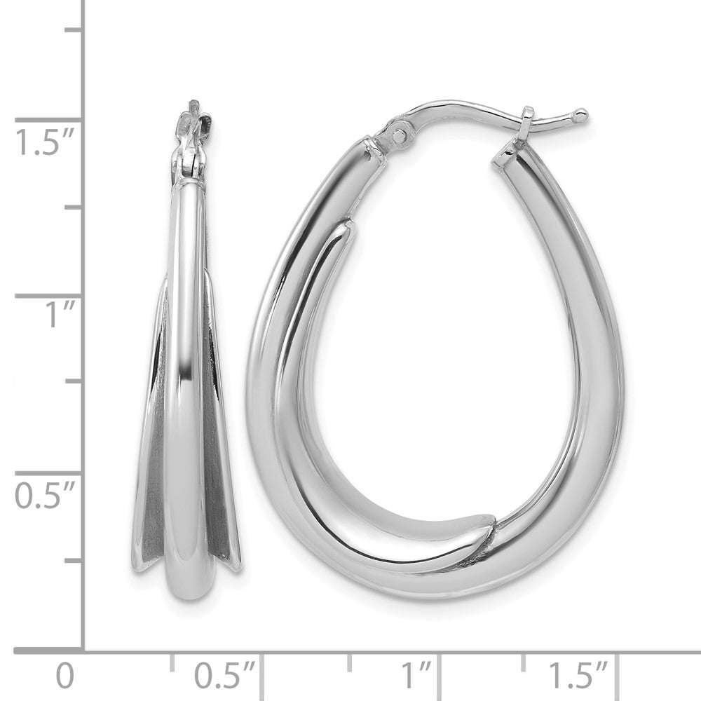 Sterling Silver Rh Plated Polished Fancy Oval Hoop Earrings