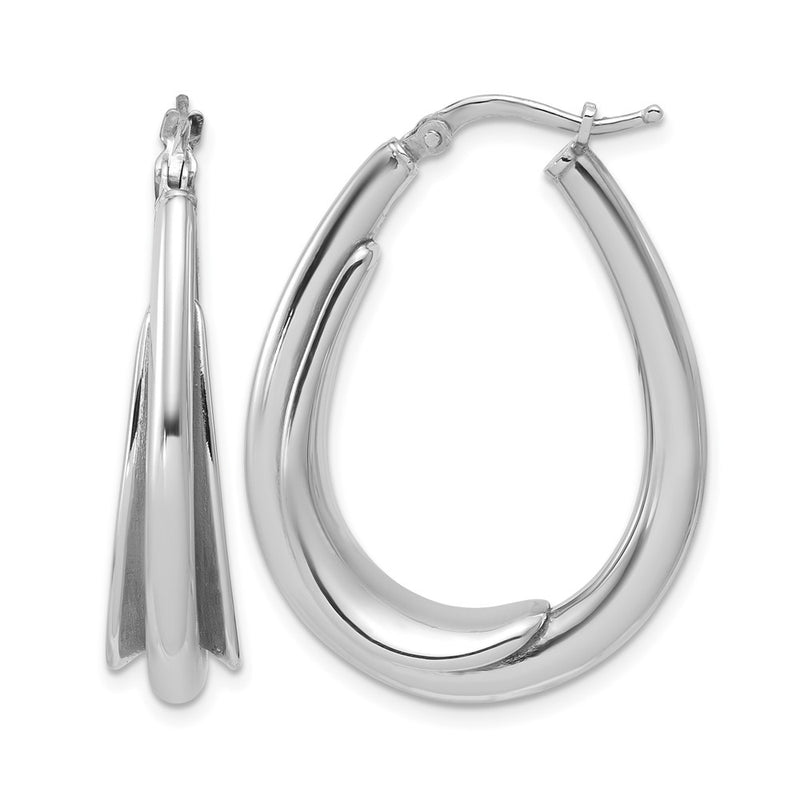 Sterling Silver Rh Plated Polished Fancy Oval Hoop Earrings
