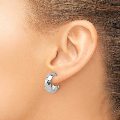 Sterling Silver Rh Plat Polish Textured Post J Hoop Earrings