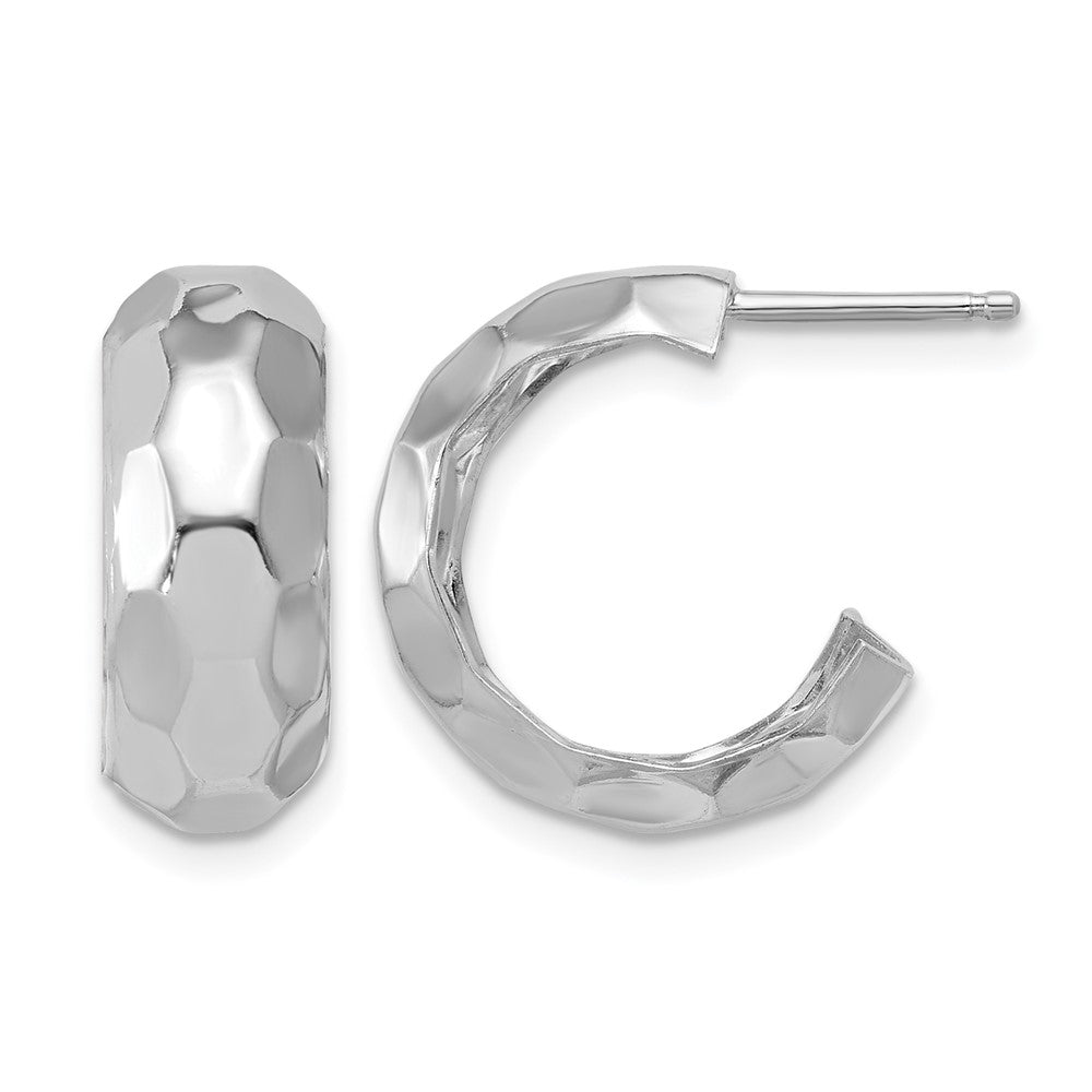 Sterling Silver Rh Plat Polish Textured Post J Hoop Earrings