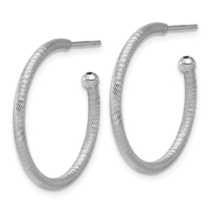 Sterling Silver Ss Rh Plated Diamond Cut 25X2mm Post C Hoop Earrings