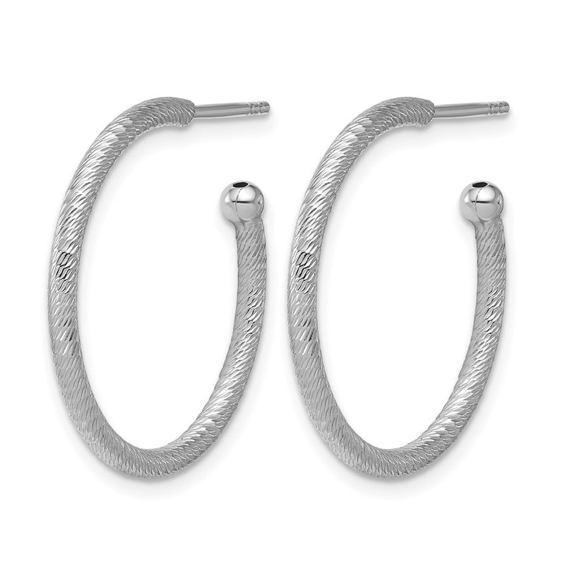 Sterling Silver Ss Rh Plated Diamond Cut 25X2mm Post C Hoop Earrings