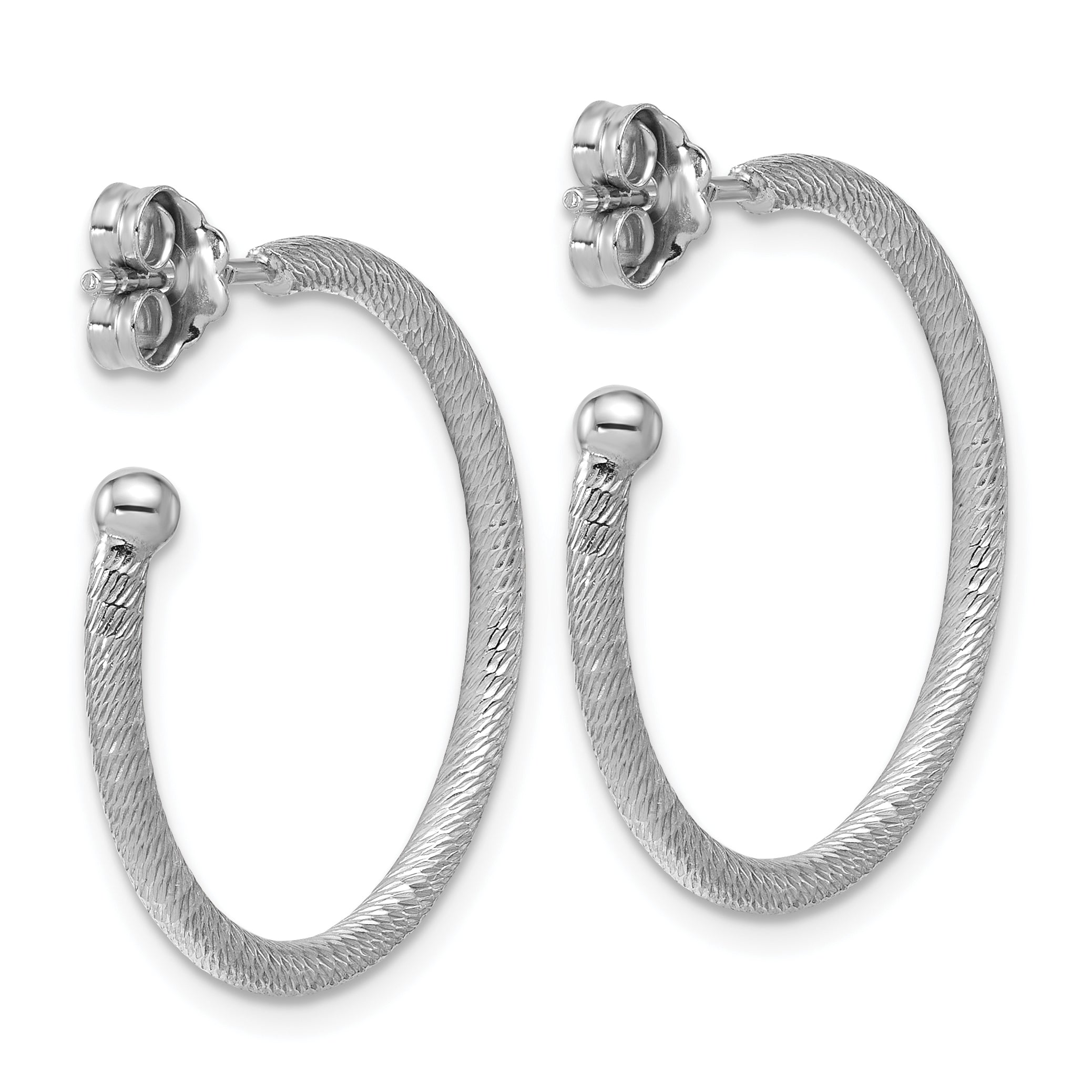 Sterling Silver Ss Rh Plated Diamond Cut 25X2mm Post C Hoop Earrings