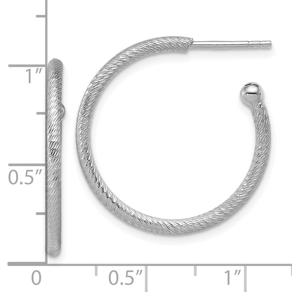 Sterling Silver Ss Rh Plated Diamond Cut 25X2mm Post C Hoop Earrings