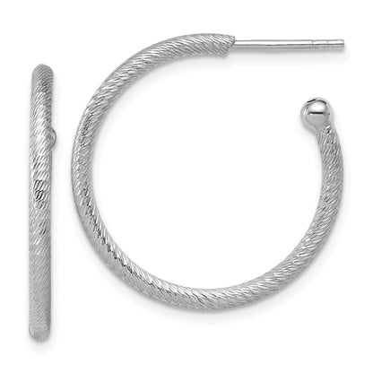 Sterling Silver Ss Rh Plated Diamond Cut 25X2mm Post C Hoop Earrings