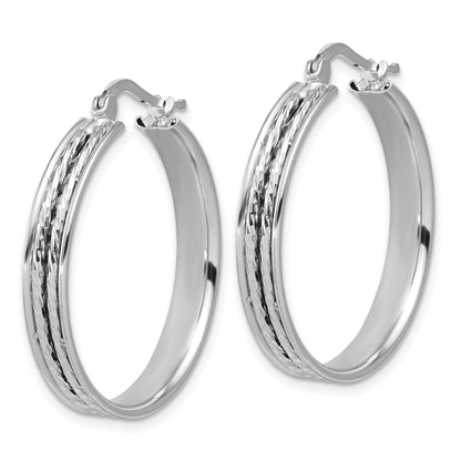 Sterling Silver Ss Rh Plated Polished And D/C 31X5mm Round Hoop Earrings