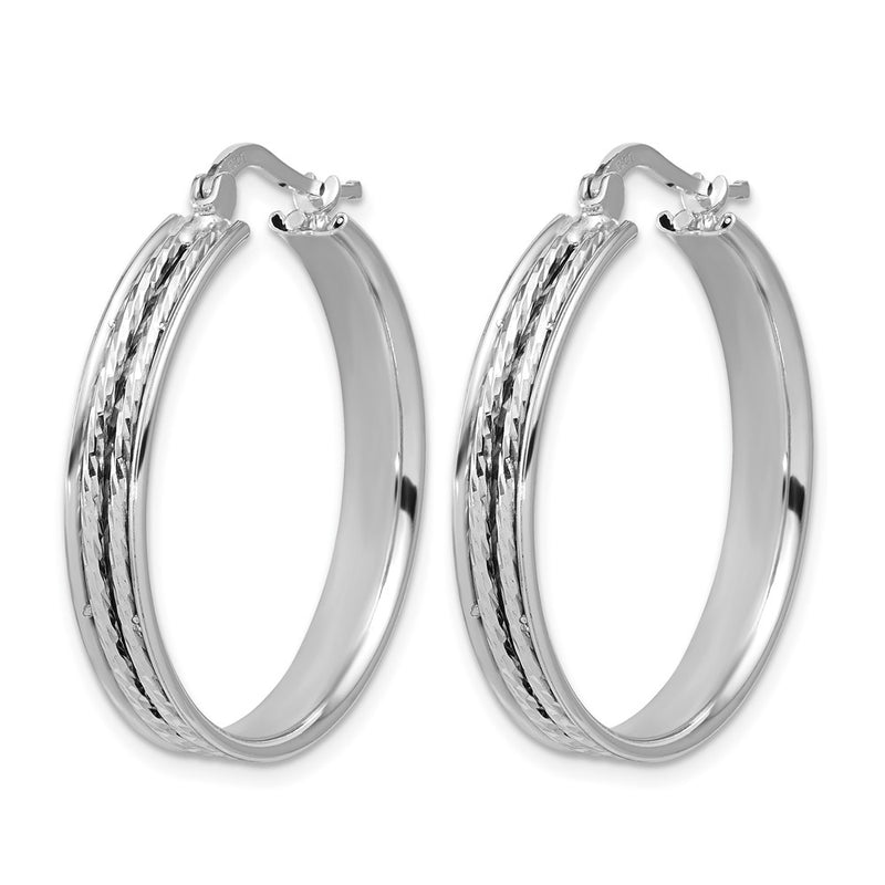 Sterling Silver Ss Rh Plated Polished And D/C 31X5mm Round Hoop Earrings