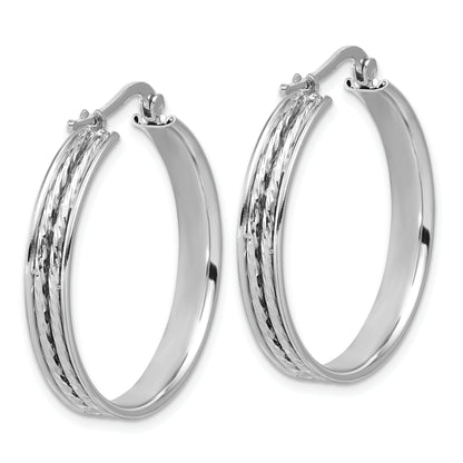 Sterling Silver Ss Rh Plated Polished And D/C 31X5mm Round Hoop Earrings