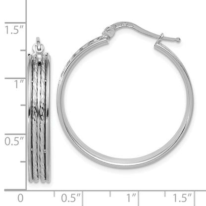 Sterling Silver Ss Rh Plated Polished And D/C 31X5mm Round Hoop Earrings