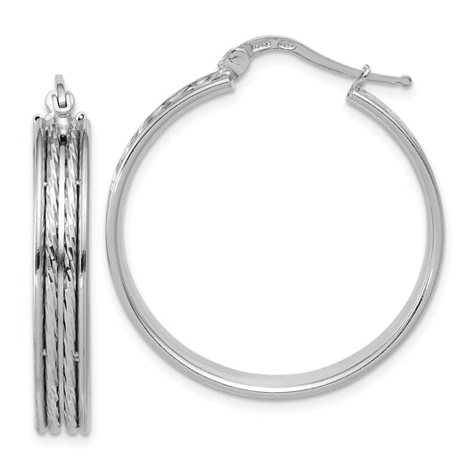 Sterling Silver Ss Rh Plated Polished And D/C 31X5mm Round Hoop Earrings