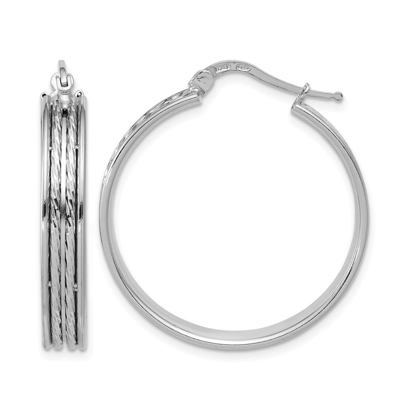 Sterling Silver Ss Rh Plated Polished And D/C 31X5mm Round Hoop Earrings