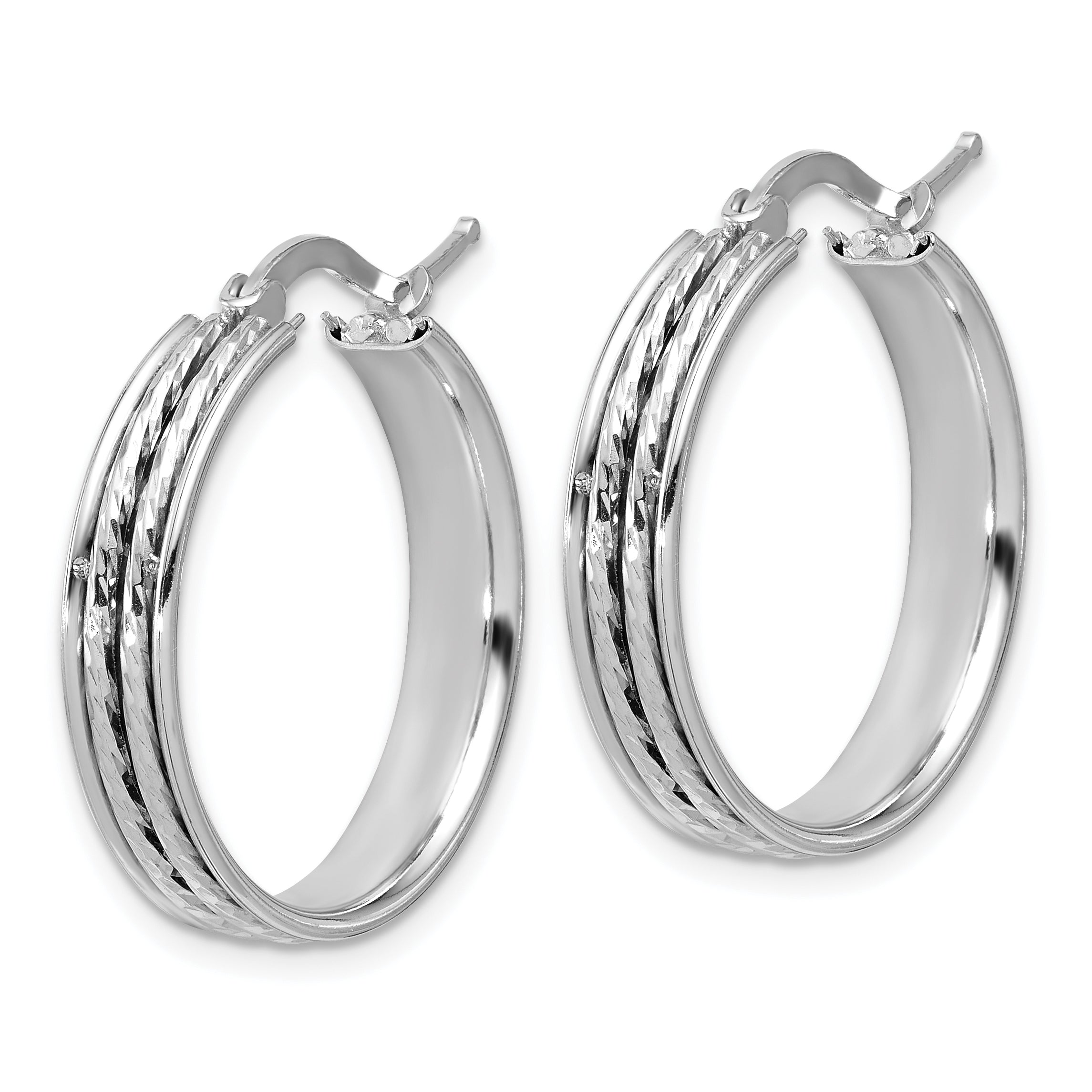 Sterling Silver Ss Rh Plated Polished And D/C 25X5mm Round Hoop Earrings
