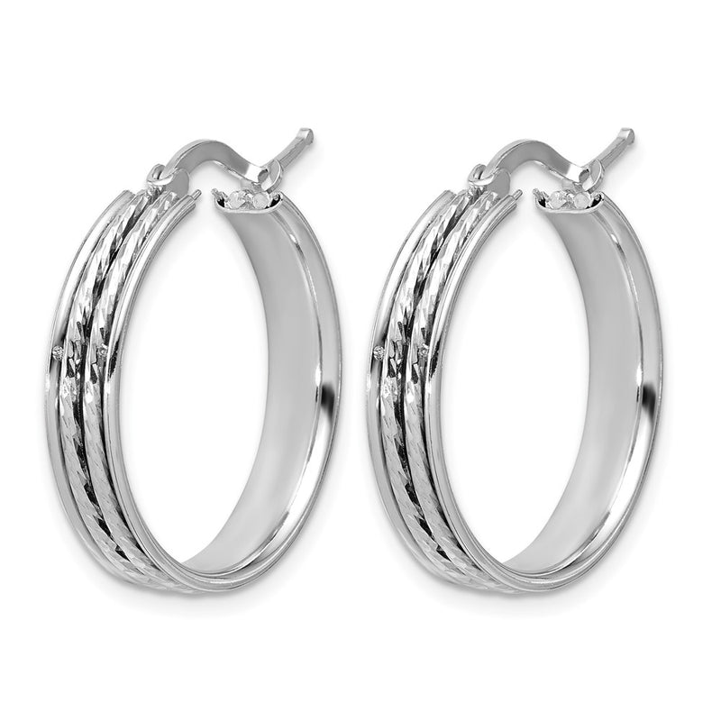 Sterling Silver Ss Rh Plated Polished And D/C 25X5mm Round Hoop Earrings