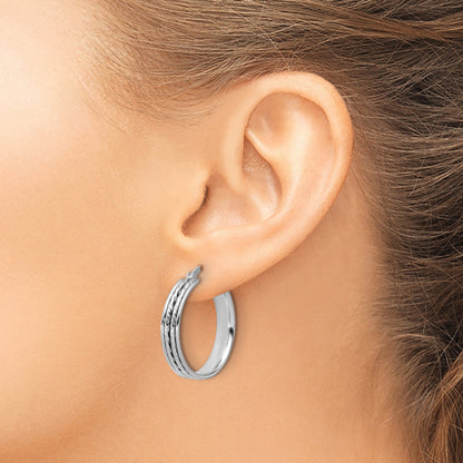 Sterling Silver Ss Rh Plated Polished And D/C 25X5mm Round Hoop Earrings