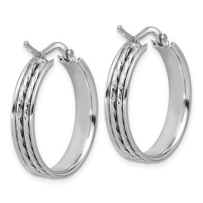 Sterling Silver Ss Rh Plated Polished And D/C 25X5mm Round Hoop Earrings