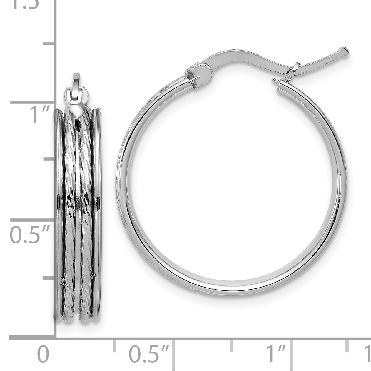Sterling Silver Ss Rh Plated Polished And D/C 25X5mm Round Hoop Earrings